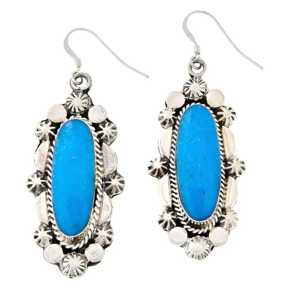 Chaco Canyon Sterling Silver Oval Kingman Turquoise Drop Earrings